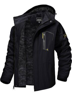 〽️Men's Black Winter Skiing Waterproof Thermal Windproof Fleece Lined Snow Coat